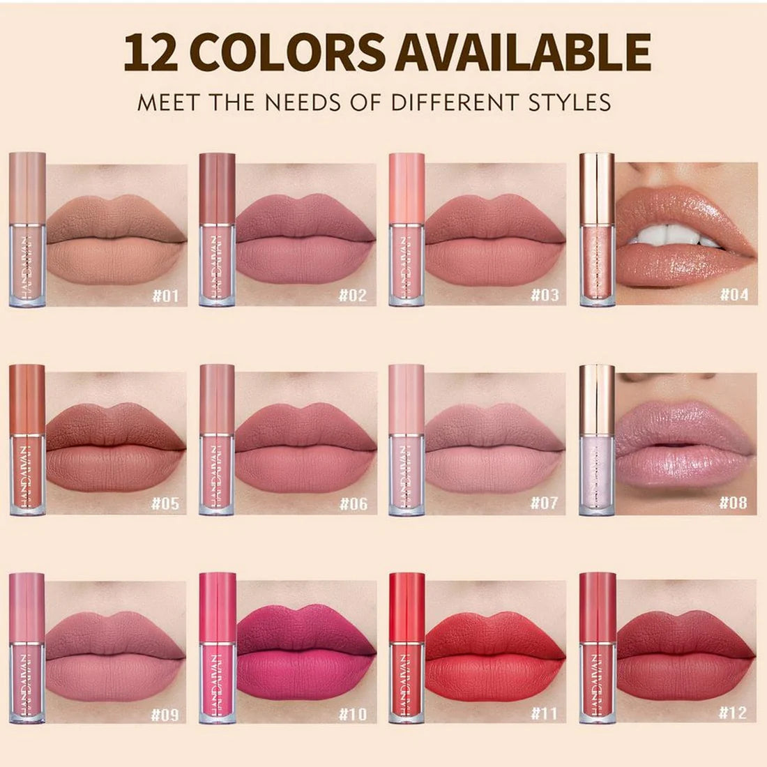 12 Colors Handaiyan Matte Liquid Lipstick