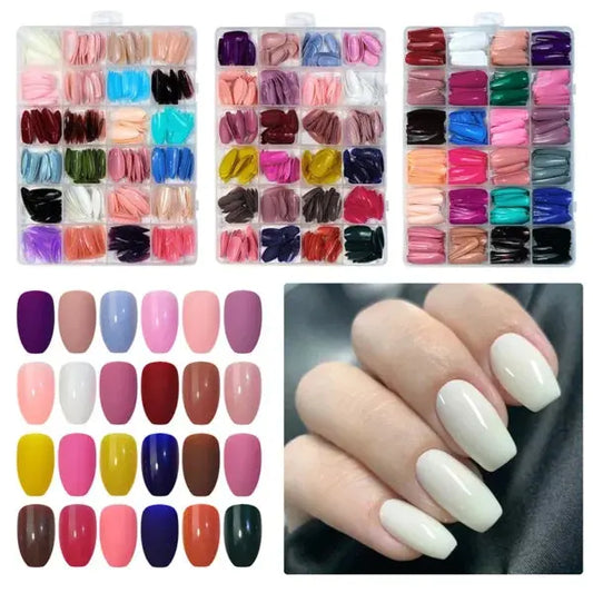 576 Pcs Nails With Box ,reusable Artificial Nails, 24 Different Colours, Beautiful Fake Nails American Nail For Girls Women Without Glow (random Color)